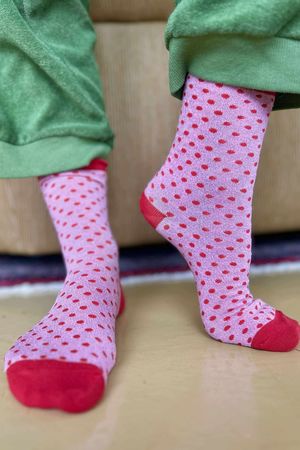 Polka Dot Scalloped Glitter Socks Pink Red